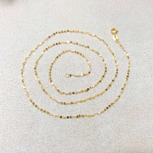 Mussel gold necklace women's clavicle super flash tile 45cm with pendant plain chain gold au750 adjustable Chinese Valentine's Day yellow tile yellow tile pin chain about 45cm (customized, non-refundable