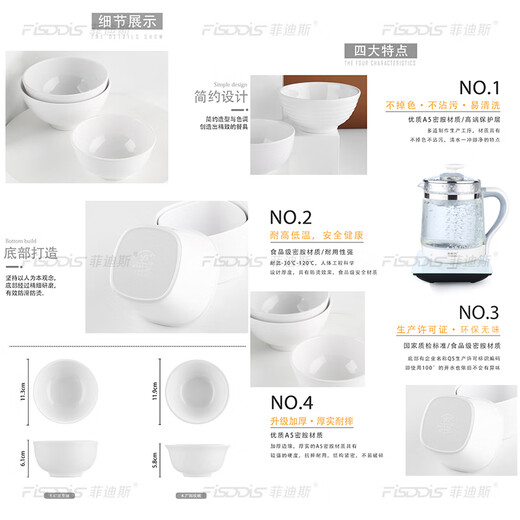 FISDDIS melamine rice bowl, commercial small soup bowl, canteen rice bowl, fast food seasoning bowl, bare body, 1 piece, 4.4 inches