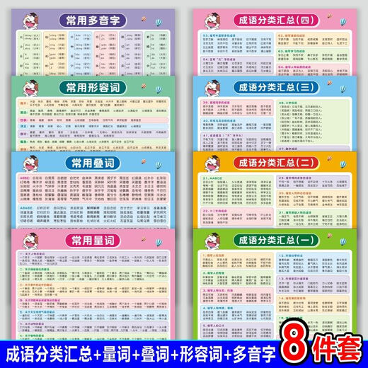 Clasificación de idiomas de Mu Qian colección colección colgante Pegueras de pared para estudiantes de primaria en los grados 1-6 Escritura china Palabras superpuestas, antónimos similares, modismos + cuantificadores + palabras superpuestas + adjetivos + caracteres polifónicos [tamaño pequeño] 28.5x42 cm Glue de pegamento sin traces