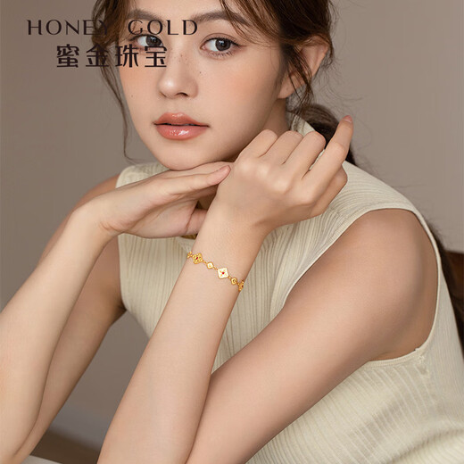 HONEYGOLD 蜜金珠宝黄金手链足金古法珐琅传承凝辉链子HGA1449工费860元/件 12.31g 15＋2cm
