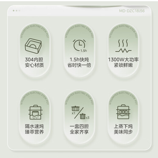 Midea electric stew pot, electric steamer, electric hot pot, electric stew pot, soup and food supplement, bird's nest 14.8L water-proof stew 0-coated stainless steel inner pot, stew and steaming all-in-one multi-function pot DZC18J56