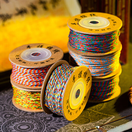 Jingji Wenwan hand-rolled cotton thread DIY pattern tassel weaving colored thread beading thread Buddhist beads Vajra, star, moon and bodhi threading rope Qingju 20 meters / roll diameter 1.5mm