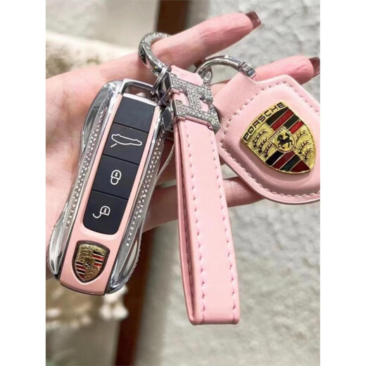 Tumeishi Porsche Key Shell Cayenne Macan Panamera Car Key Chain 718taycan911 Women's Classic Model-Inlay Diamond Iceberry Powder + H Buckle-Gift Shield + Brand