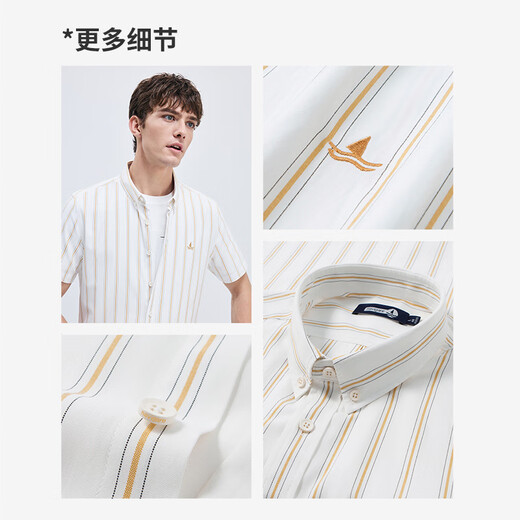 Navigare意大利小帆船男凉感通勤短袖衬衫休闲条纹衬衣1323545503 白咖2XL