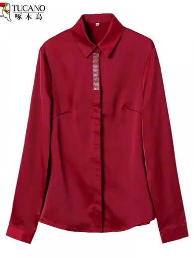 Woodpecker acetate satin shirt for women 2026 new autumn and winter velvet thickened small high-end professional chiffon shirt top single white shirt 1 S (suitable for 8089Jin Jin equal to 0.5 kg)