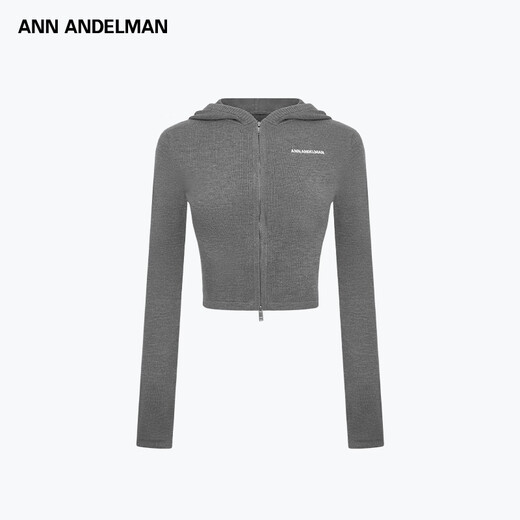 ANN ANDELMAN official direct-selling sweater cardigan coat women's autumn and winter new zipper hooded sweater top dark gray S