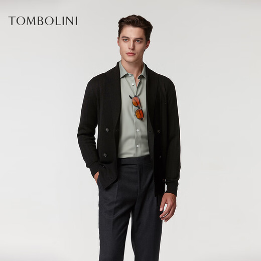 Tombolini wool cardigan black double-breasted knitted sweater jacket autumn new sweater black one size 48