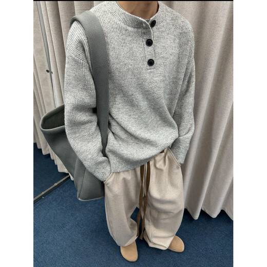 Muwei American retro Henry collar knitted sweater men's autumn cleanfit lazy style high-end woolen jacket Gray XL recommended 125-140Jin Jin equals 0.5 kg