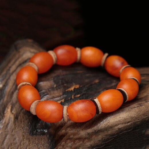 Yage fidelity Russian material chicken oil red old beeswax bucket bead bracelet game allowance original leather amber date bead follow-up bracelet for men and women