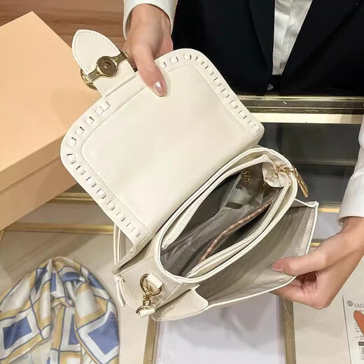 ESDS香港品牌真皮女包轻奢2025新款时尚菱格小方包百搭水晶单肩斜挎包 白色/水晶之恋（专柜礼盒套装）