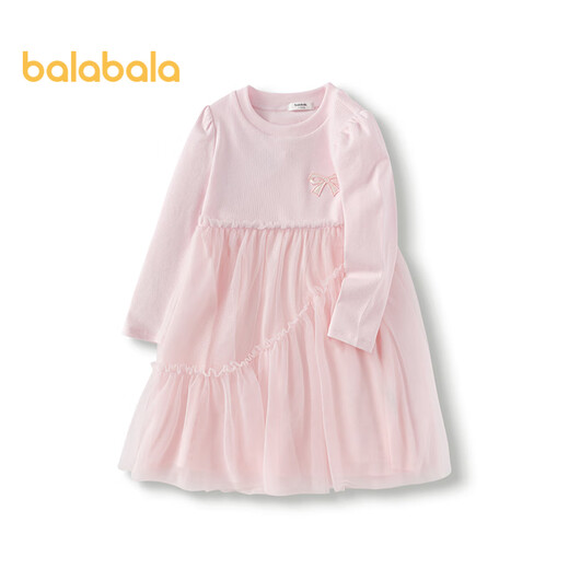 Balabala children's clothing girls dress children's knitted skirt 2025 spring bow mesh skirt sweet 209125111003