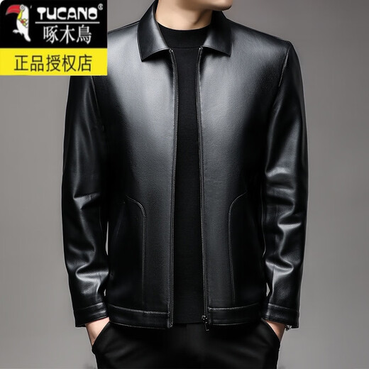 Holzspecker Lederjacke für Männer im Winter neuer Stil plus Samt warme Revers-Motorrad-Service-Business Casual Lederjacke Herren-Trend 9902 Deep Coffee plus Samt M 170 [90-110Jin [Jin Equals gleich 0,5 kg]]