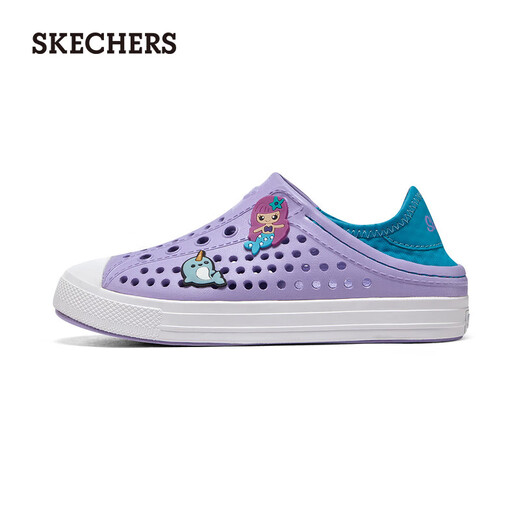 Skechers children's shoes, bubble shoes, summer girls' slip-on sandals, clogs, casual, comfortable, breathable, versatile sandals, lavender/light green/LVAQ size 30