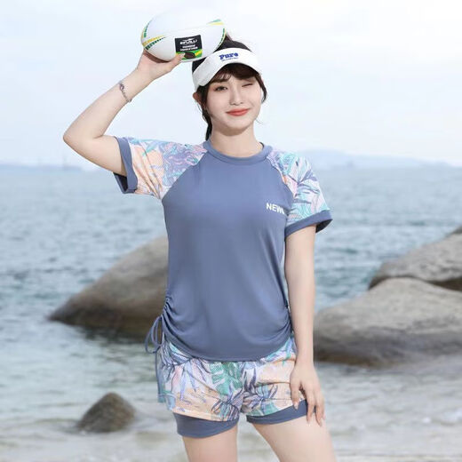 Supervisor swimsuit women 2025 new swimsuit women's conservative large size fat mm slightly fat girl bathing in hot spring split swimsuit 6167 black with gray 3XL Recommended 115-130Jin [Jin equals 0.5 kg]