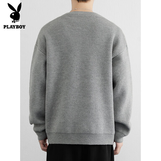 Playboy (PLAYBOY) Henry Collar Fashion Simple Knitted Sweater Men's Lazy Style Boys Sweater 2025 New Autumn and Winter Trend Light Gray M Recommended 100-120 Jin Jin equals 0.5 kg