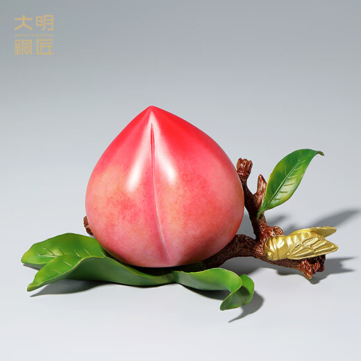 大明铜匠黄铜寿桃摆件客厅家居玄关工艺品仙桃装饰品蟠桃长辈生日贺寿礼品 福寿仙桃长约17*15*10cm