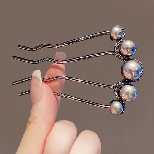 Danqin Maruzi hairpin hairpin fixed hairpin female U-shaped hairpin hairpin hairpin hairpin comb pearl headdress gold + gun black