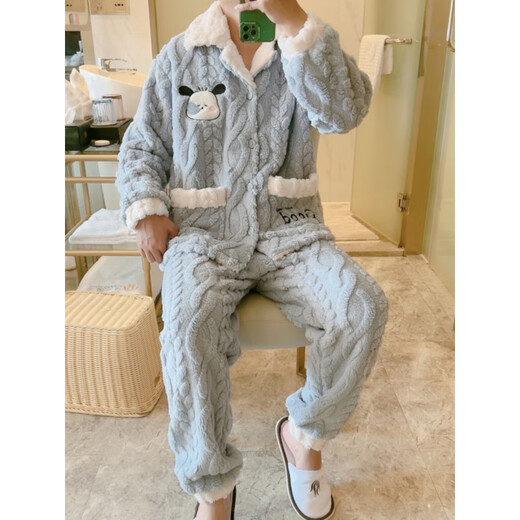 创京懿选居家睡衣男韩版卡通睡衣男士秋冬加厚保暖大码200斤家居服套装 MJ-S9905#杏 M 75-95斤