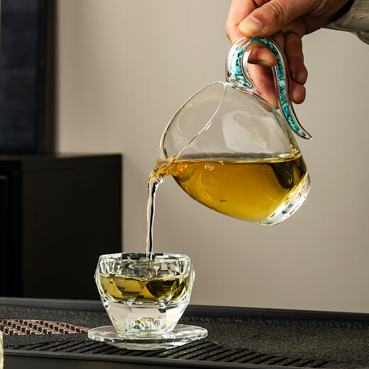 Good Kiln Turquoise Crystal Glass Tea Set High-end Household Kung Fu Tea Set Covered Bowl Tea Cup Complete Gift Set Turquoise 16-head Crystal Covered Bowl Set 16 Pieces