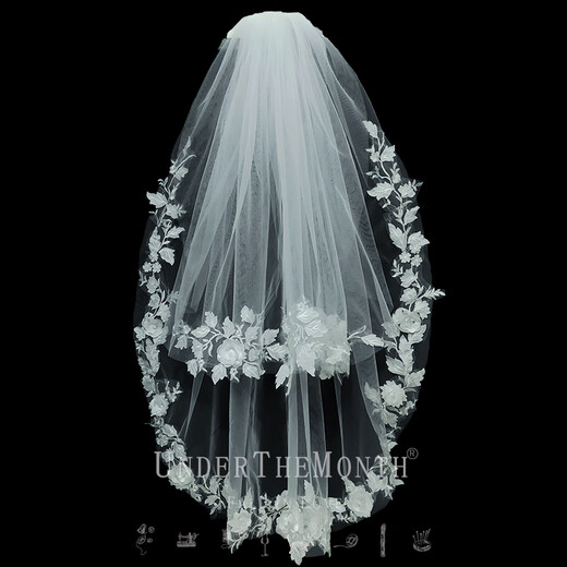 Biyun Bride Wedding Main Wedding Veil Super Fairy Style Photo Studio Shooting Props Double Layer White Simple Lace Veil One layer 70 and one layer 95 plus hair comb 60cm80cm