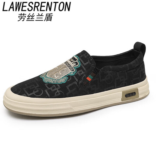 Lawesrenton Brand Dick-Soled-Leinwandschuhe für Männer 2025 Sommer neu atmungsaktive dünne Freizeitbrettschuhe für Männer faule Laobers Männer schwarz 39