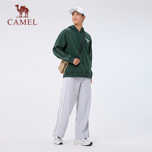 Camel plus velvet sweatshirt for men and women knitted hooded jacket fashionable versatile comfortable and skin-friendly warm sweatshirt J34CAY6624, black jade green, same style for men and women 2XL