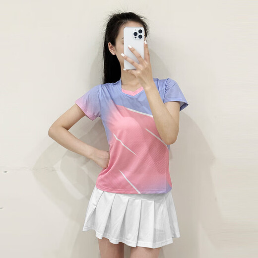 DUBLS新款羽毛球服男女短袖速干衣运动套装透气比赛训练服队服定制印号 G701B女白色+303黑裙裤 XL