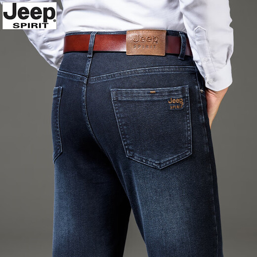 JEEP SPIRIT吉普牛仔裤男士秋冬厚款宽松直筒国际大牌中年长裤子男装 黑色-679 厚款 码【腰围2.2尺】 29