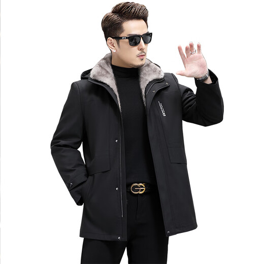 
Noletia Haining Park Overcomes Men's Full Silky Silver Blue Silky Inner Liner Mid-length Mink Coat Mink Collar Fur Coat Black Case Gray Silky Inner Liner 180XXL