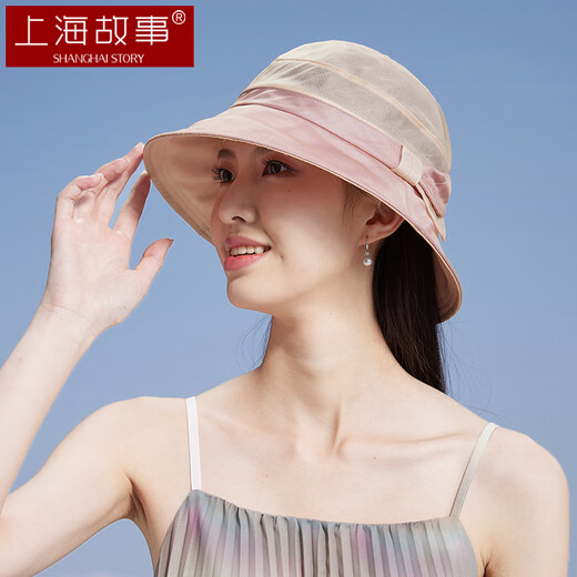 上海故事真丝遮阳帽女士夏季帽子防晒防紫外线桑蚕丝太阳帽送妈妈长辈生日礼物 SSS24MZ18 米色
