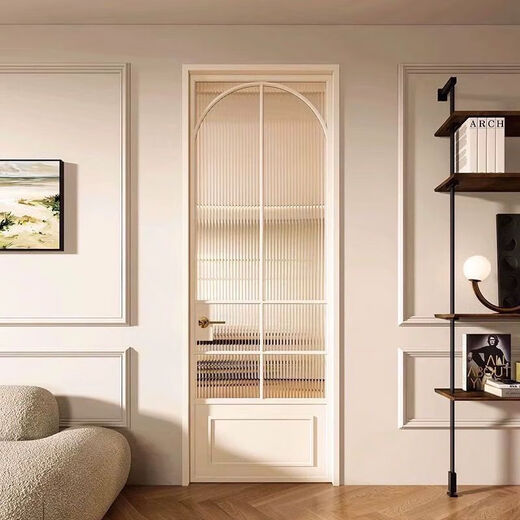 勤凯法式复古厕所门推拉门合金极窄边滑门玻璃门隔断移门卫生间厨房门 法式复古单包厕所门 珐琅白