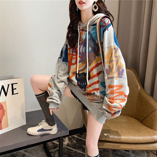 RGPX山东即墨女卫衣新款2024含棉网红宽松慵懒风连帽卫衣女2020秋装新 灰色 829 M 建议（90-120斤）