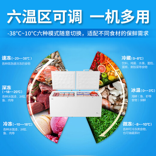 海尔（Haier）冰柜官商用方大容量旗舰全冷冻冷藏转换两用能效保鲜卧式超市便利店冰箱海鲜超低温大型全空间冷柜 829升零下-38℃超大容量型800升以上2米1长