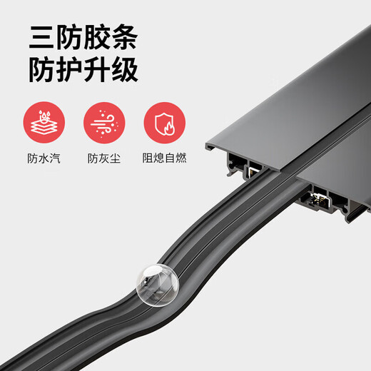 International electrician concealed rail socket embedded slide rail movable power strip wall-mounted hidden wall table corner concealed with switch - black 60cm + large five-hole (with light) * 3