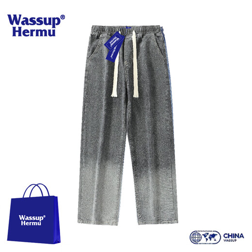 Wassup Hermu Offizielle trendige Jeans Herbst- und Winter American High Street Wide Bein Straight Hosen Lose Gradientenwäsche 5009 Blue L (Empfohlen 110-130jin [Jin entspricht 0,5 kg])