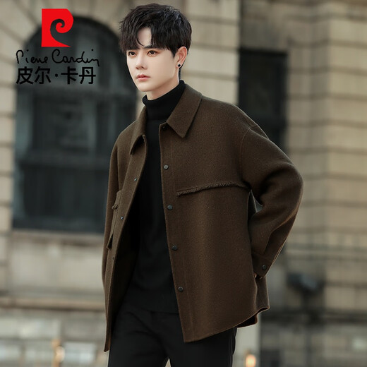 Pierre Cardin high-end double-sided wool jacket men's coat autumn and winter thickened high-end short woolen woolen coat pickle green M (under 130)