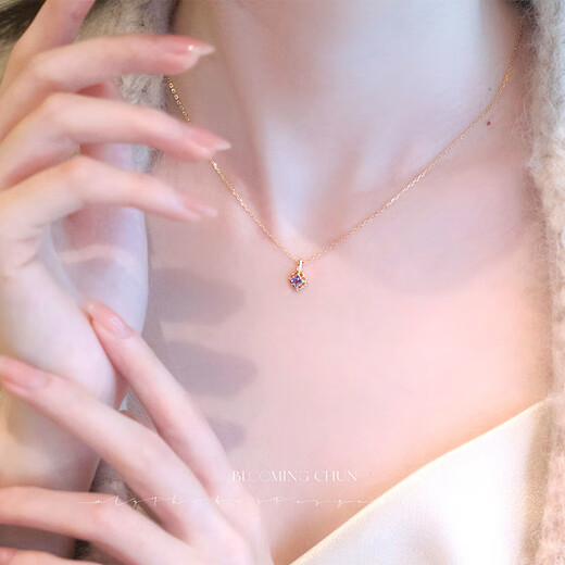 Shi Niao 24th New Gentle and Smart Quadrilateral Sapphire Necklace Tanzanite (Ready Stock)