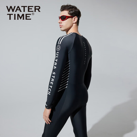 WATERTIME/Shuichuan Men's Swimsuit Swimsuit One-piece Wetsuit Beach Pants Anti-Embarrassing Swimsuit Black Silver L