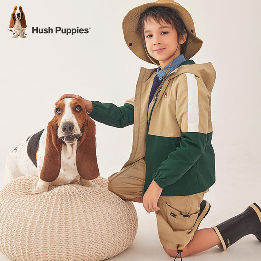 
Hush Puppies children's clothing children's windbreaker for men and children's autumn new style for men and women's autumn fashion contrasting splicing windbreaker warm khaki 150 cm