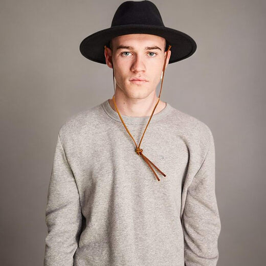 BRIXTON Men's Wool Felt Wide Brim Fedora Hat Adjustable All-Season Outdoor Leisure Black Medium