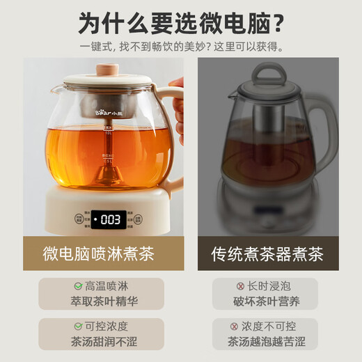 Bear tea kettle, health kettle, all-in-one tea kettle, mini tea steamer, 316L spray stainless steel kettle, black tea tea set, 1 liter ZCQ-F10N7