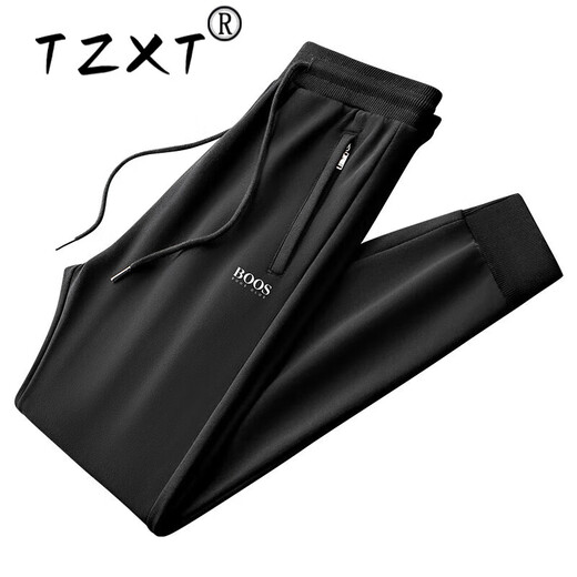 TZXT轻奢纯棉休闲运动裤男士宽松春夏新款薄款商务大码百搭束脚卫裤潮 藏青加/绒款 XL