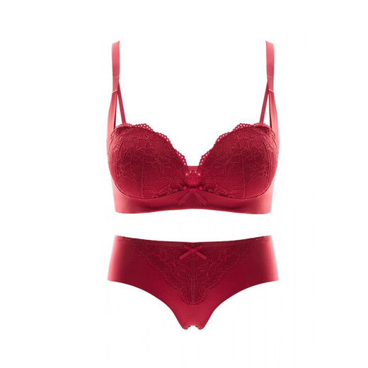 Adoring Autumn and Summer Zodiac Horse Red Underwear Small Breasts Gathered to Make Big Women Wedding Bride Underwear Sexy Lace Bra Set Wine Red Set 75B 75/34B