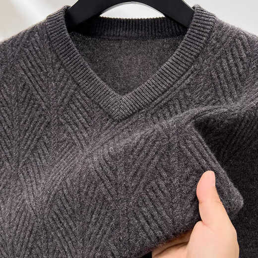 Ordos city's new autumn and winter pure cashmere sweater v-neck cashmere sweater men's high-end jacquard medium thick chicken heart produced in Ordos city - black L 175
