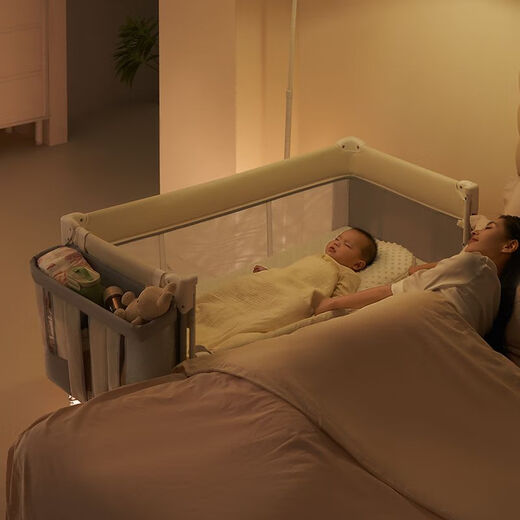 Coolbaby crib adjustable height movable splicing bed multifunctional folding newborn baby bed gray basic model