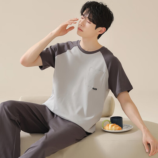 Pyjama masculin modal pour le printemps et l'été pour hommes 100% coton pure panton à manches courtes adolescents Ins Trendy costume de sport maison 09m13601 l