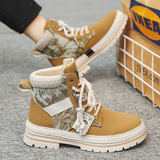 Playboy high-top men's shoes autumn and winter Martin boots men's British desert boots retro fleece work clothes snow boots trendy cotton boots 2000 CPL1255128 yellow 41