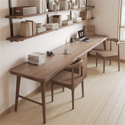 Pifeng all-solid wood double desk bookshelf integrated workbench computer desk long table student home study desk four-color desktop optional - supports customization (package included)