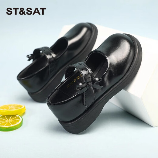 
Saturday children's shoes Spring and Autumn Girls' Soft Sole Performance Shoes Black Small Leather Shoes Fashion Princess Shoes British Style Black 33