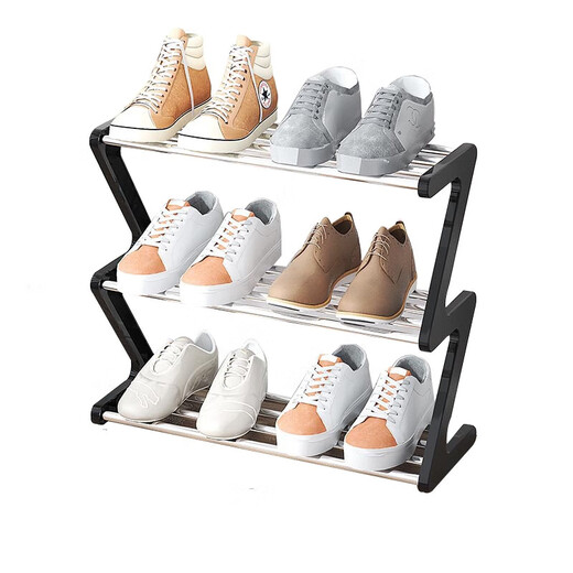 Anya simple shoe rack multi-layer home door creative Z-shaped shoe rack multi-layer dust-proof shoe cabinet steel pipe style 3-layer small size